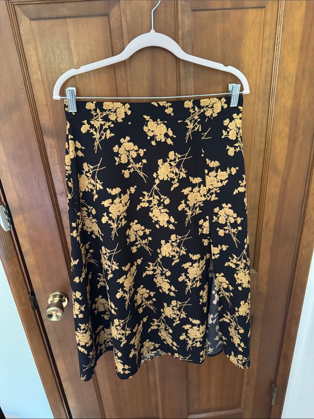 Black & Mustard Floral A-Line Front Slit Skirt